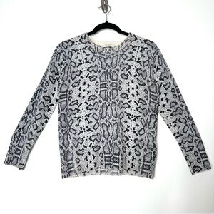 Quiet Luxury 100% Cashmere Python Snake Print Crewneck Sweater Minimalist Preppy